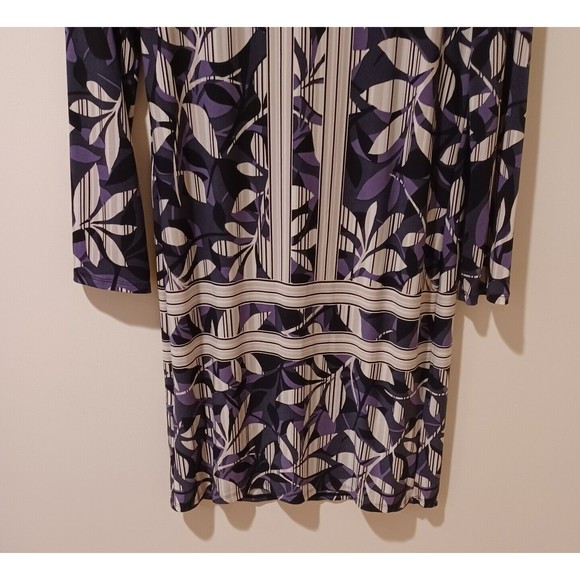 BCBG MAXAZRIA "Calico" Jersey Shift Floral Dress 3/4 Sleeve Black Combo XS - Picture 3 of 7